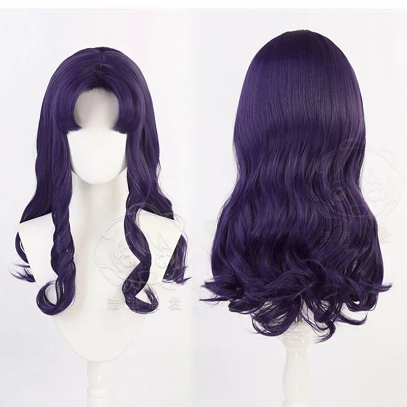 

Katsuragi Misato Cosplay Wig Purple Long Wavy Heat Resistant Synthetic Hair Katsuragi Anime Role Play Wigs + Wig Cap