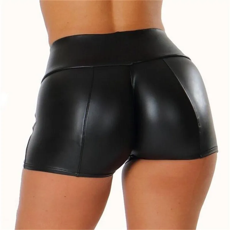 

2022 Women High Waist Faux Leather Shorts Sexy Slim Black Leather Short Pants Casual Elastic Push up PU Shorts Bodycon Shorts