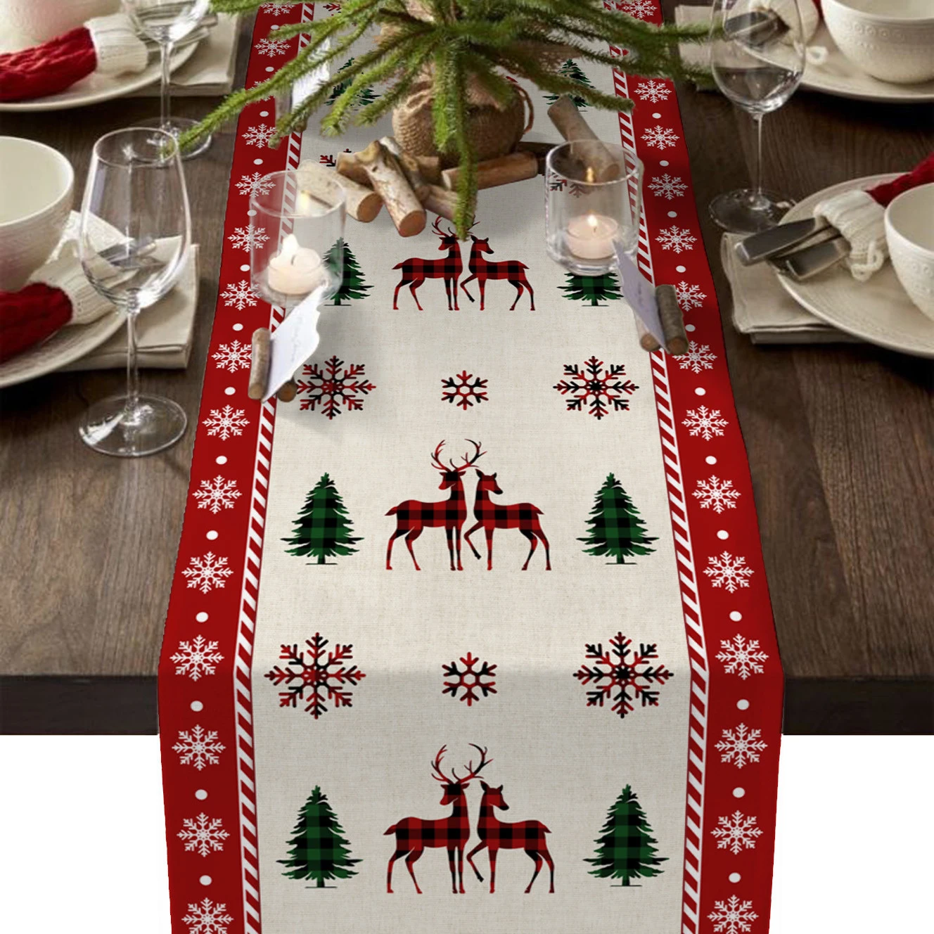 

Рождественская елка, лось, снежинка, клетчатый настольный флаг, украшение для семейвечерние НКИ, свадьбы, настольный флаг, Рождественское у...