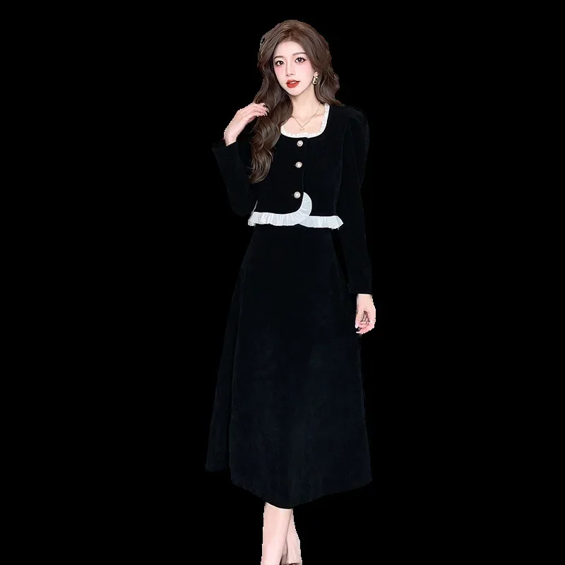 Новинка 2024 года осенне-зимний твидовый вельветовый костюм платье женский топ