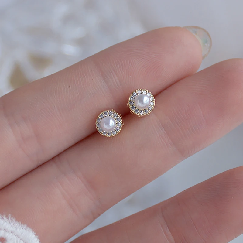 

Серьги-гвоздики женские с жемчугом и цирконом, 14 к