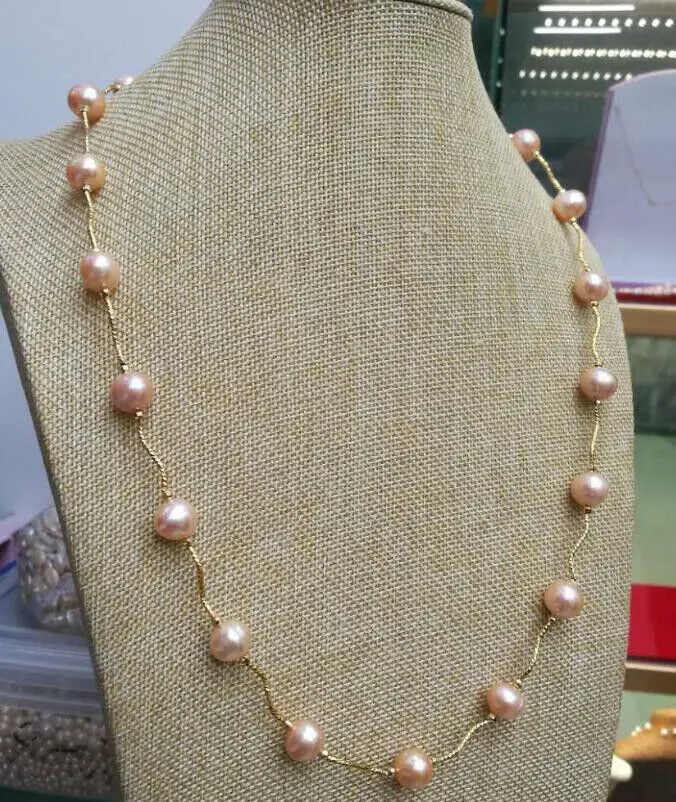 

22" AAA+ 9-10mm Real natural south sea Pink pearl necklace