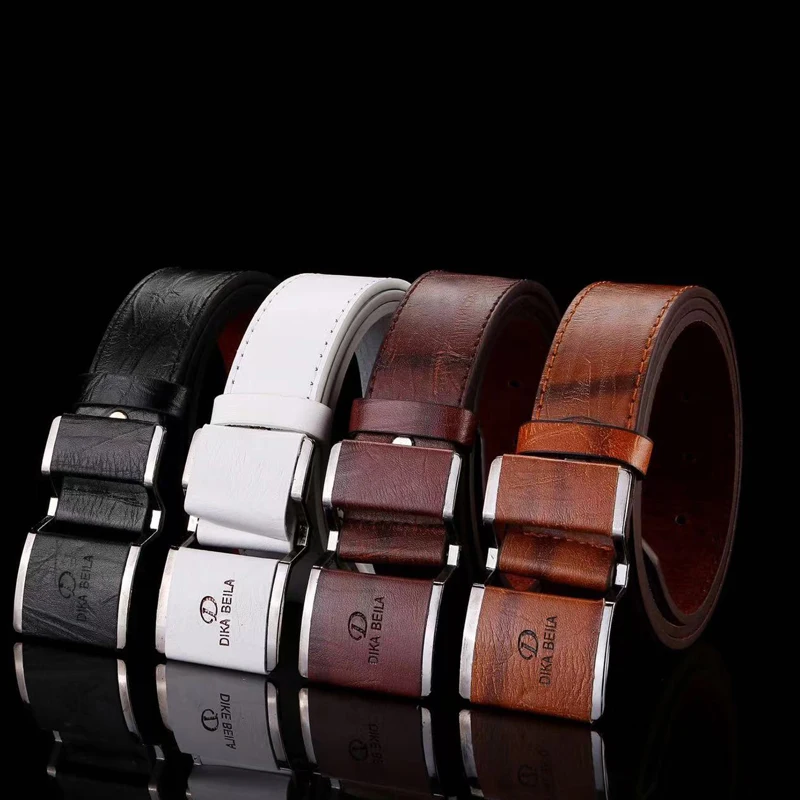 Luxury Design Brand Men Smooth Buckle Leather Belts Fashion Casual Jeans Accessories Business High Quality Waistband Male
