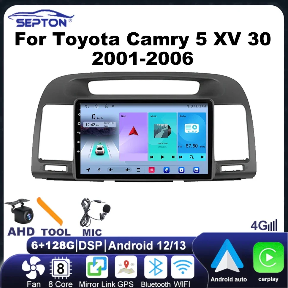 SEPTON 2Din Android автомобильный радиоприемник Carplay мультимедийный плеер для Toyota Camry 5 XV 30