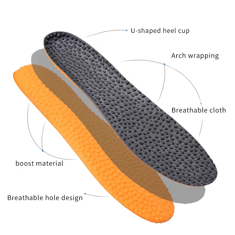 Popcorn Elastic Sports Insoles for Feet Memory Foam Deodorant Breathable Running Insoles for Men Women Orthotic Shoes Sole Pad