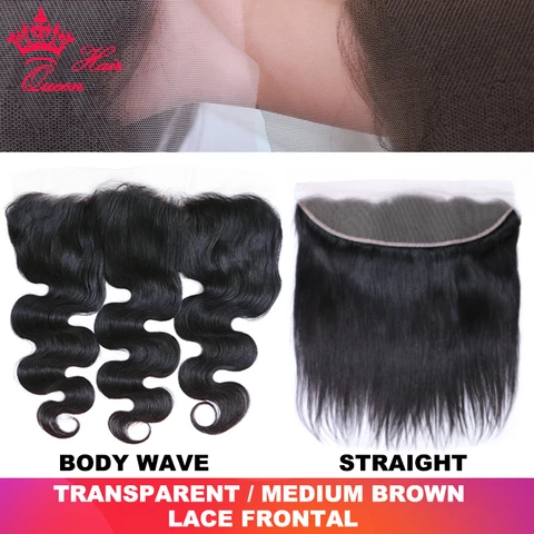 Transparent Lace Frontal 13x4 13x6 Brazilian Virgin Human Raw Hair Medium Brown Lace Body Wave / Straight Pre Plucked Hairline