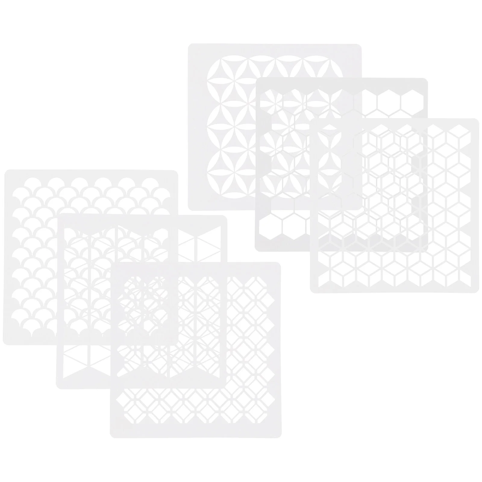 

6Pcs Wall Painting Template Geometric Stencils Drawing Stencil for DIY Rocks Stone Wall Canvas Wood Furniture Painting ( White )