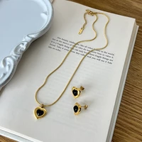 carlidana trendy ins vintage niche design black heart stainless steel necklaceearrings set for women jewelry gift non fadding