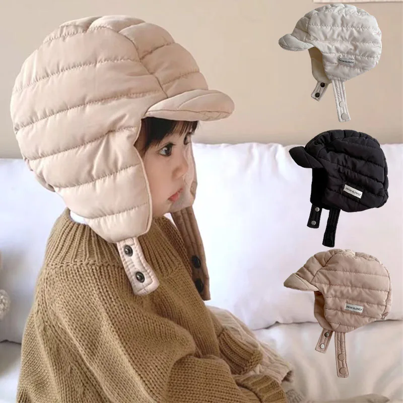 

1PC Baby Boy Girls Hat Winter Children Thicken Windproof Ear Protection Kids Warm Hats Autumn Cotton-padded Lei Feng Cap