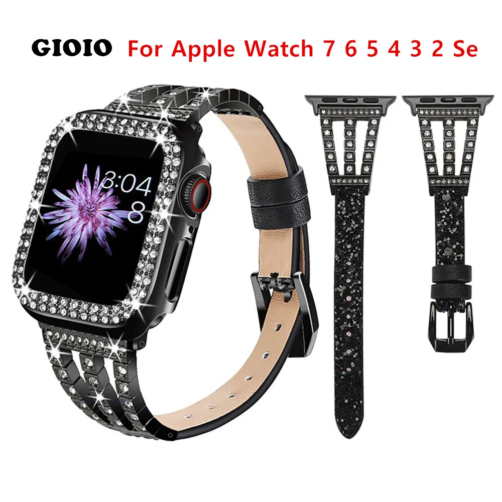 

Ремешок для часов Apple Watch 44 мм 45 мм 42 мм 41 мм 40 мм 38 мм, спортивный браслет для iWatch Series 7 6 5 4 3 2 Se, модный бриллиантовый браслет, 2022