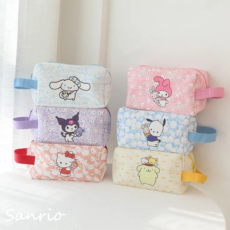 

Sanrio Hello Kitty Pompompurin Kawaii Cosmetic Bag Cartoon Printing Stationery Storage Bag Cinnamoroll Kuromi Pochacco Handbag