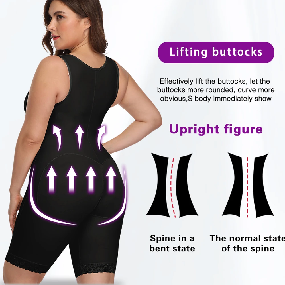 Women Shapewear Waist Trainer Bodysuit Butt Firm Tummy Control Zip Open Bust Bodysuit Full Body Shaper Slimming Plus Size 6XL