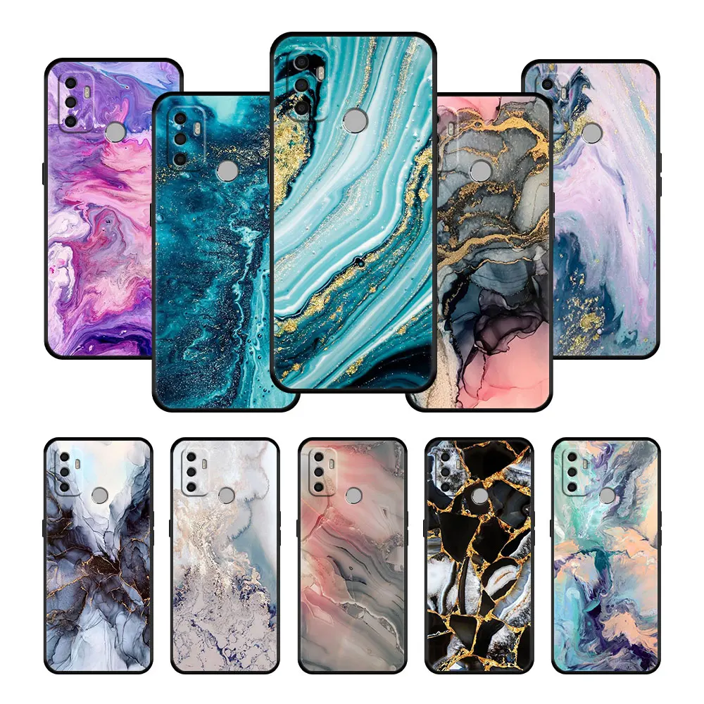 

Colorfull Marble Phone Case Cover for Oppo A74 A93 A54 A53 A16 A15 A9 A5 A52 A5s Casing Back Black Print Bag Thin Soft