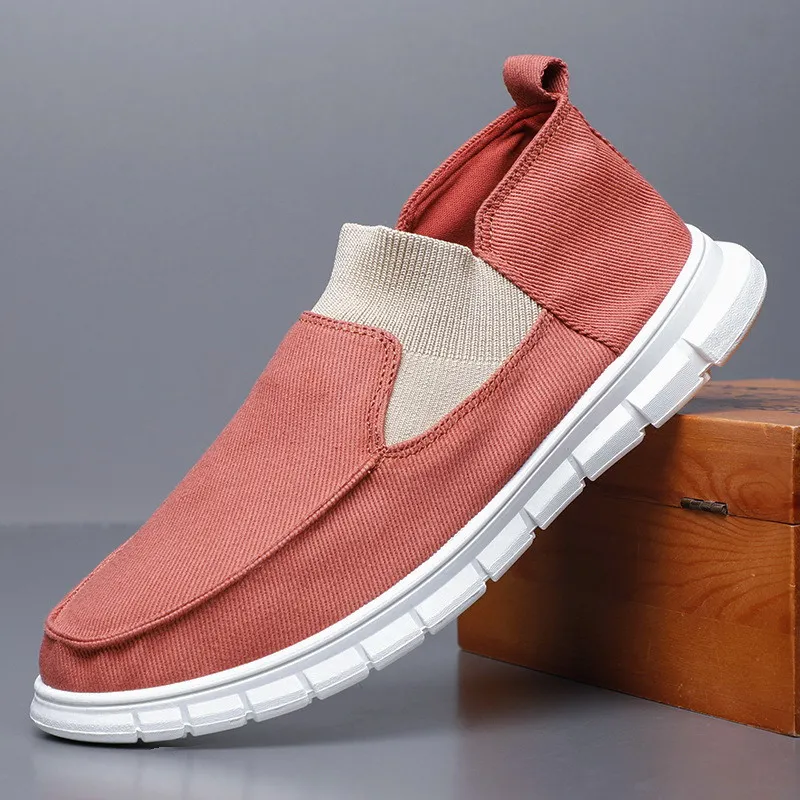 

Британские мужские парусиновые туфли для отдыха, трендовые дышащие повседневные летние туфли-носки на платформе, эластичные мужские туфли ...