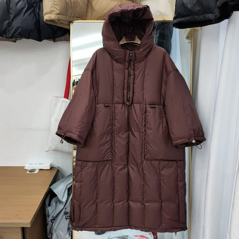 Women White Duck Down Long Jacket Loose Oversized Hooded Coat Autumn Winter Outerwear 2022 Down Coats Casual Long Clothes Female