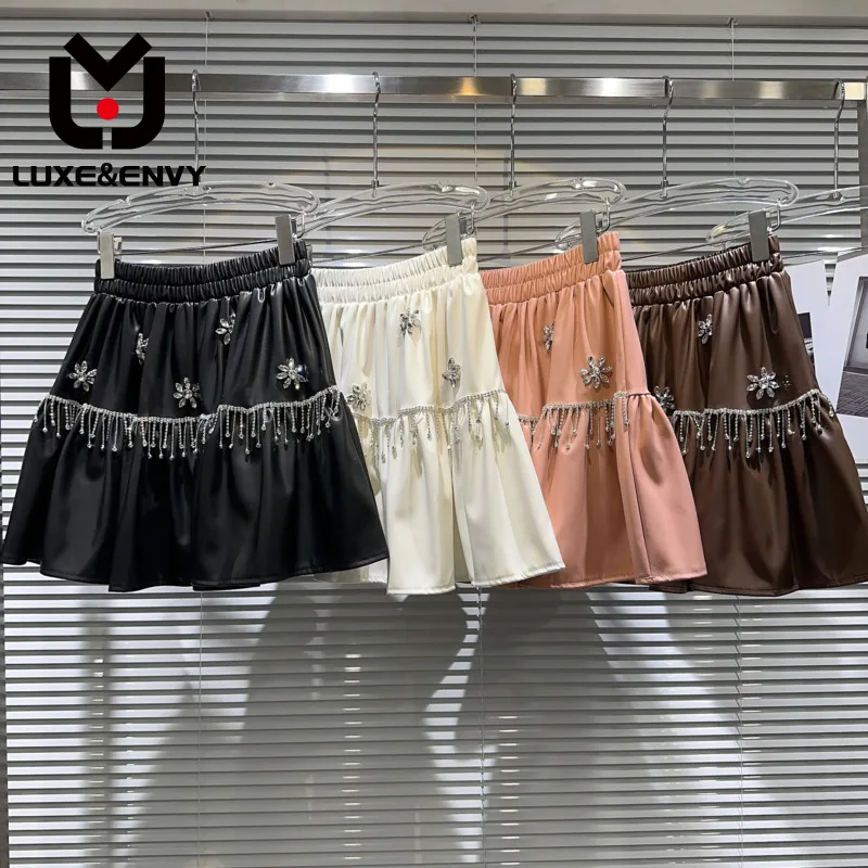 

Женская плиссированная юбка из искусственной кожи люкс & ENVY, трапециевидная эластичная юбка с высокой талией, осень 2023