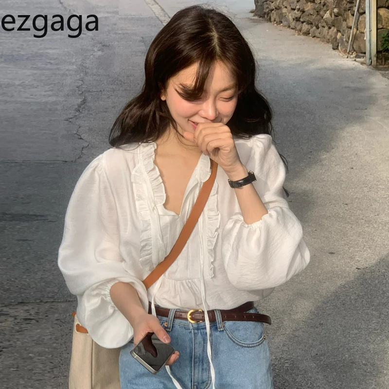 Элегантная женская блузка Ezgaga в Корейском стиле с V-образным вырезом бандажные
