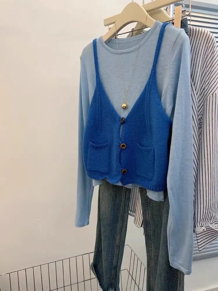 Korejepo Klein синий костюм из двух предметов топ с длинными рукавами уникальный