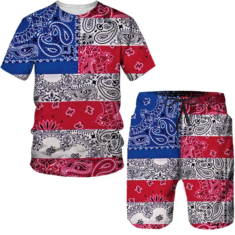 Leisure Graffiti Pattern Printing Men's T Shirt Loose O-neck Short Sleeve  Casual Comfortable Shorts 2 Piece Outfit Men Clothin