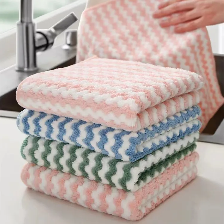 

5Pcs Kitchen Towel Dishcloth Household Kitchen Dishwashing Cloth Color Table Cleaning Wipe Cloth Absorbent Water Scouring Pad