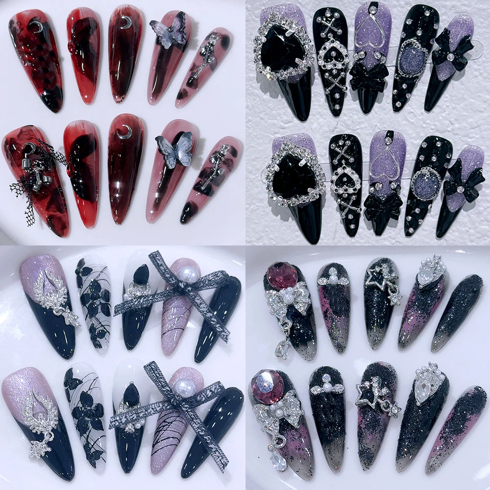 Y2K Высококачественные роскошные готические черные красные съемные ногти