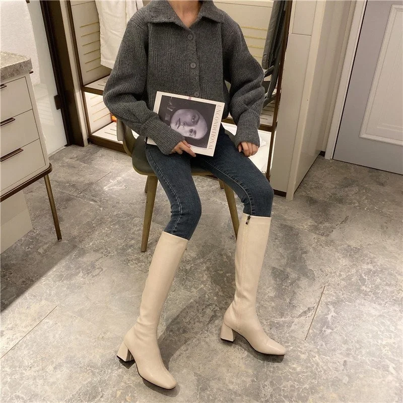 

Knight High-heeled Long Tube But Knee-length Thin Boots 2022 New Autumn and Winter New British Style Martin Leather Boots
