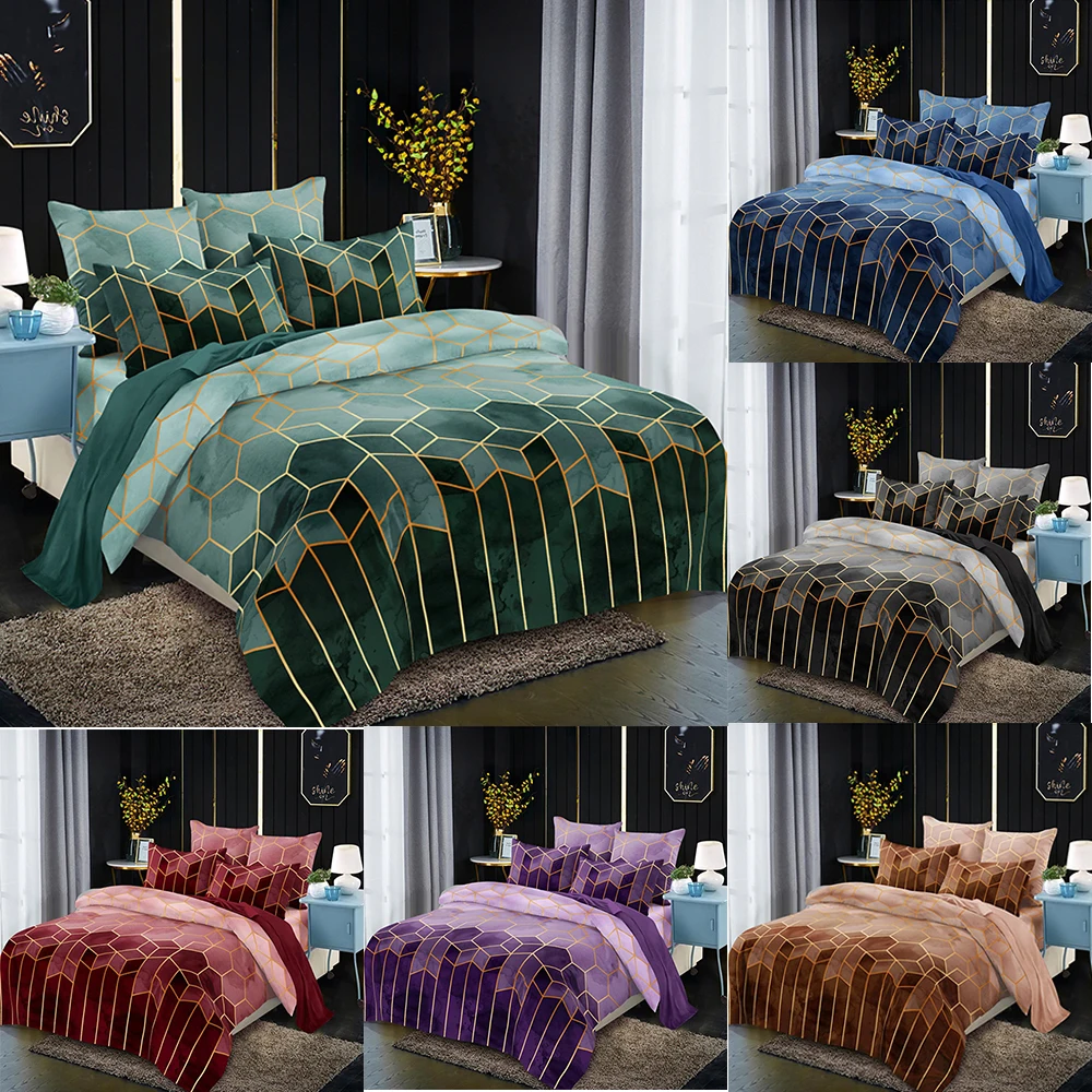 

Nordic Geometric Plaid Gilt Duvet Cover Set 240x220cm King Size Bedding Sets Pillowcase Double Queen Quilt Covers (No Bed Sheet)
