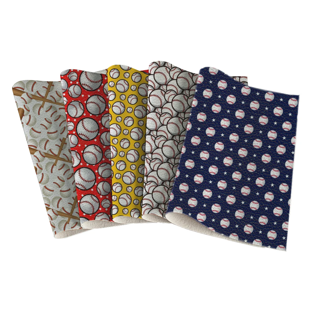 

Baseball Pattern Print Lychee Grain Faux Leather for DIY Women Sewing Material 30X136CM