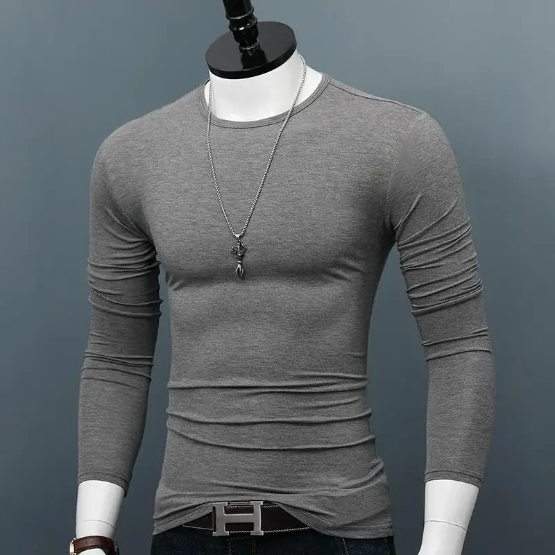 Роскошная мужская повседневная футболка с длинным рукавом осенняя рубашка из