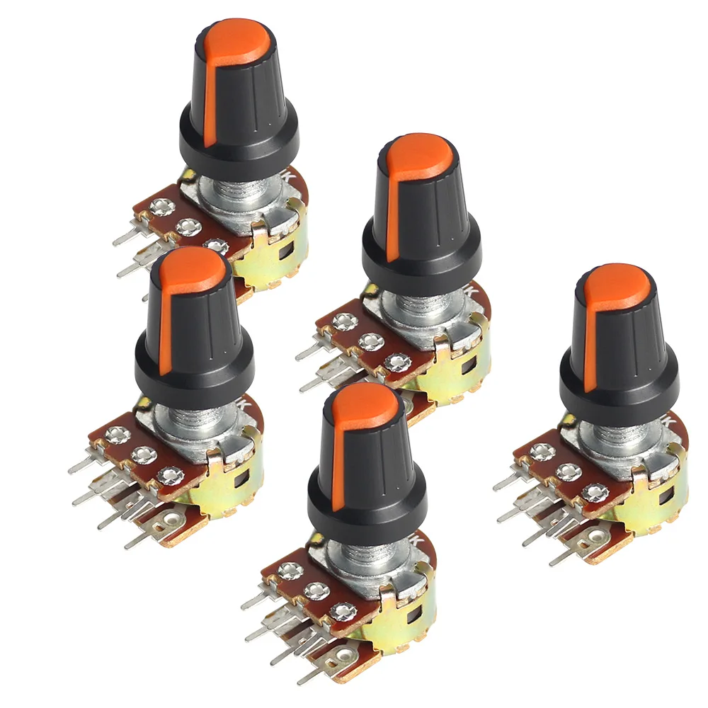 

5Set WH148 Potentiometer 15mm 6pin with Orange AG2 Knob Cap 1K 2K 5K 10K 20K 50K 100K 250K 1M Potentiometers Kit