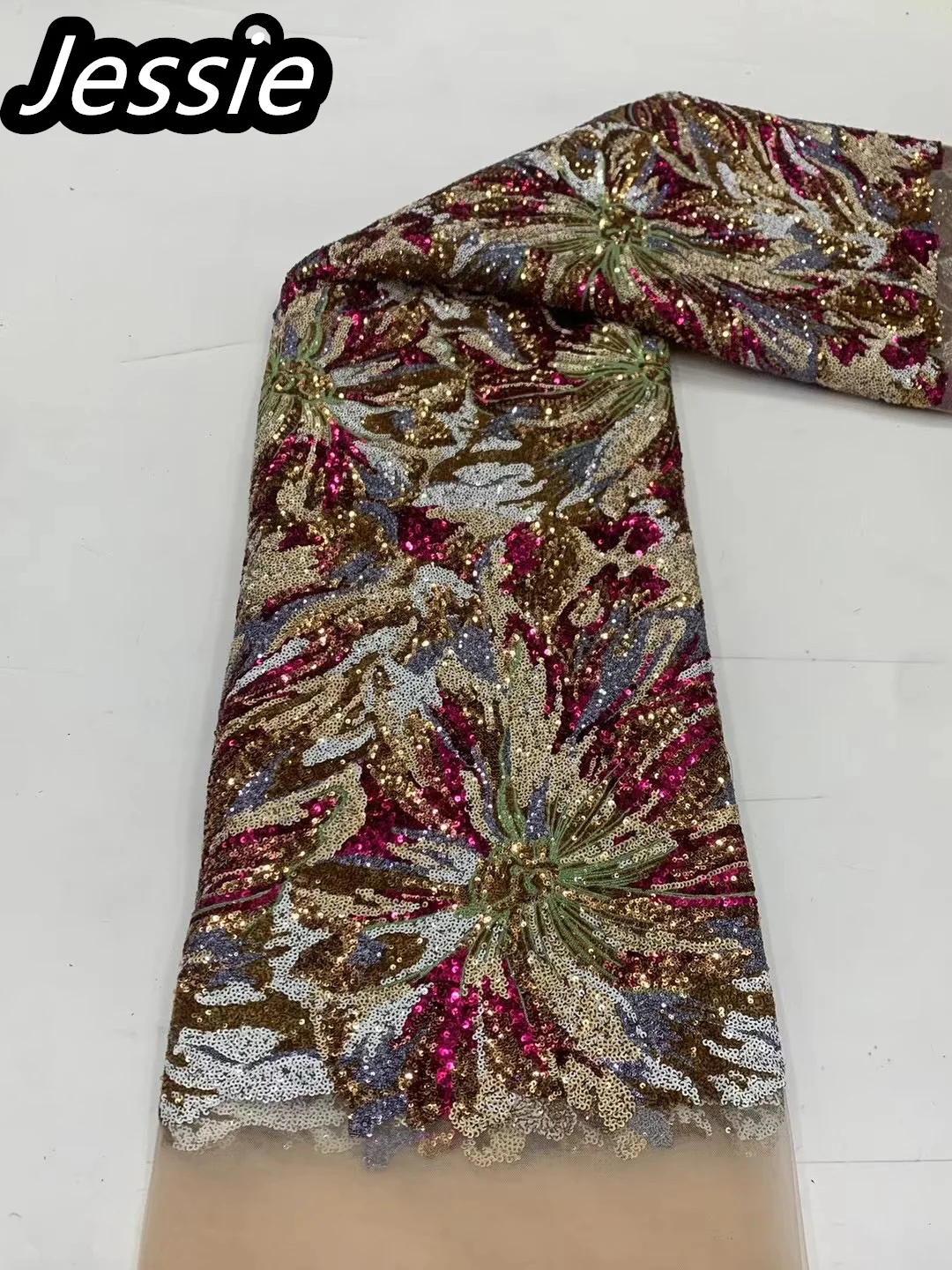 

2023 African Modern Staple Style Draping Comfortable Multi-color Sequin Lace Mesh Embroidery Evening Dress Fabric