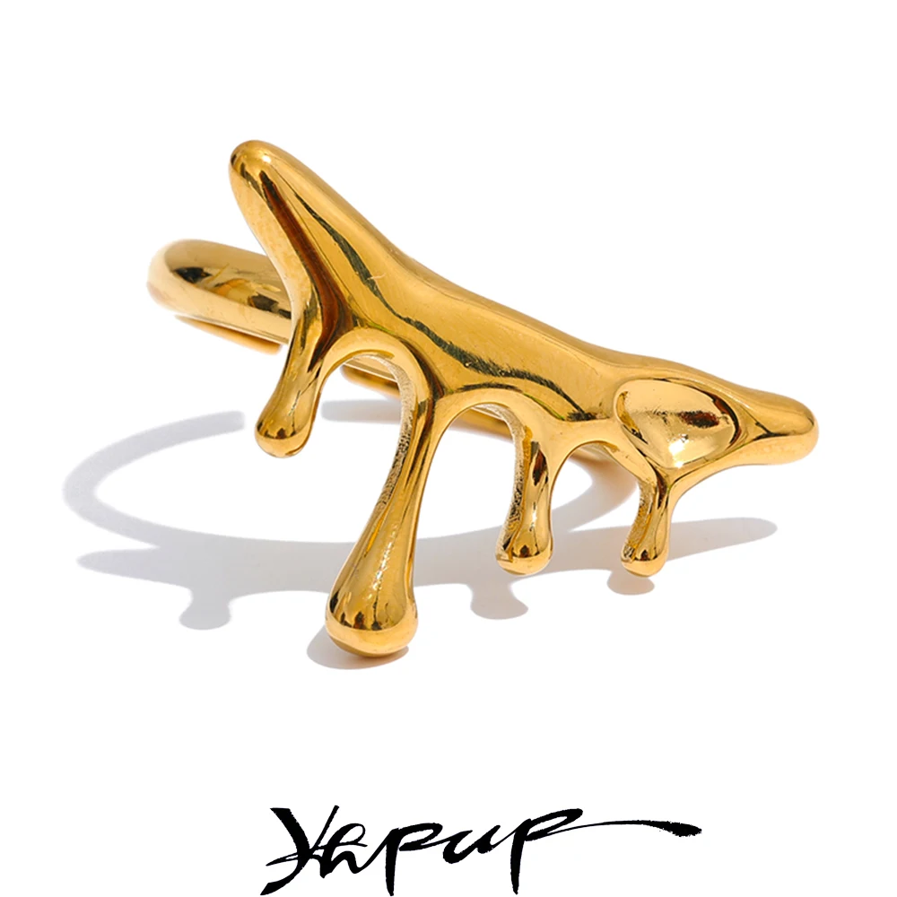 

Yhpup Cast Fashion Stainless Steel Waterproof Open Ring Personality Charms PVD Real Gold 18K Plated Trendy Jewelry for Women