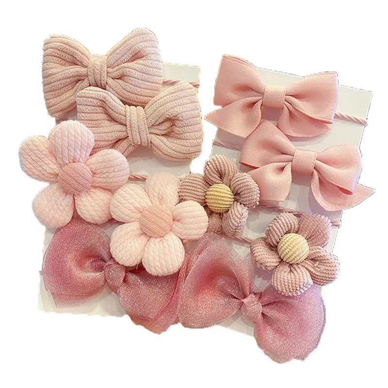 

10pcs Children's Rubber Band Hair Rope Girls' Fabric Flower Bow Tie Does Not Hurt Hair Accessories Cute Horsetail Headwear