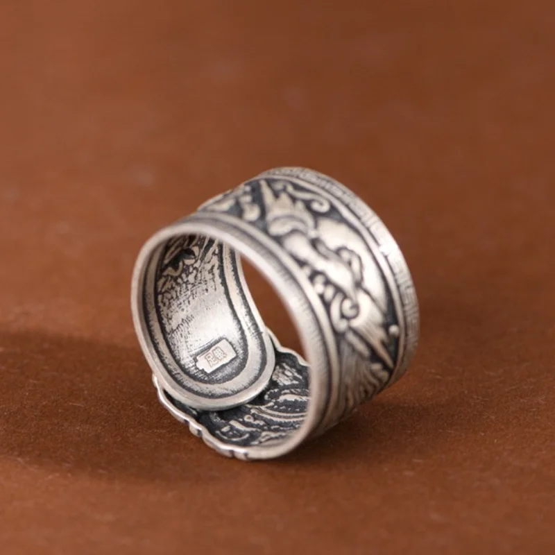 BOCAI S990 стерлингового серебра подвески кольца для мужчин женщин ретро 3D тиснение