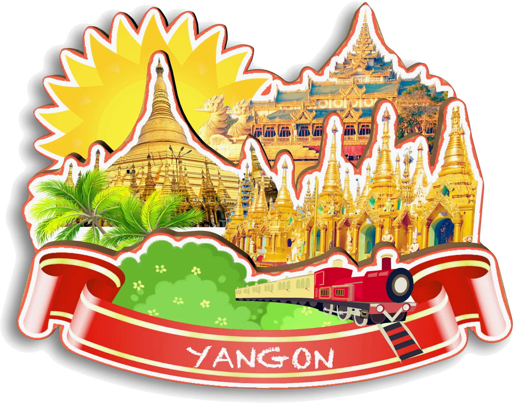 Фото Bagan Yangon Mandalay Nyaungshwe Inle Lake Ngapali Mrauk U Bago Ngwe Saung Myanmar Магнит на холодильник Путешествия Сувенир Подарок №3