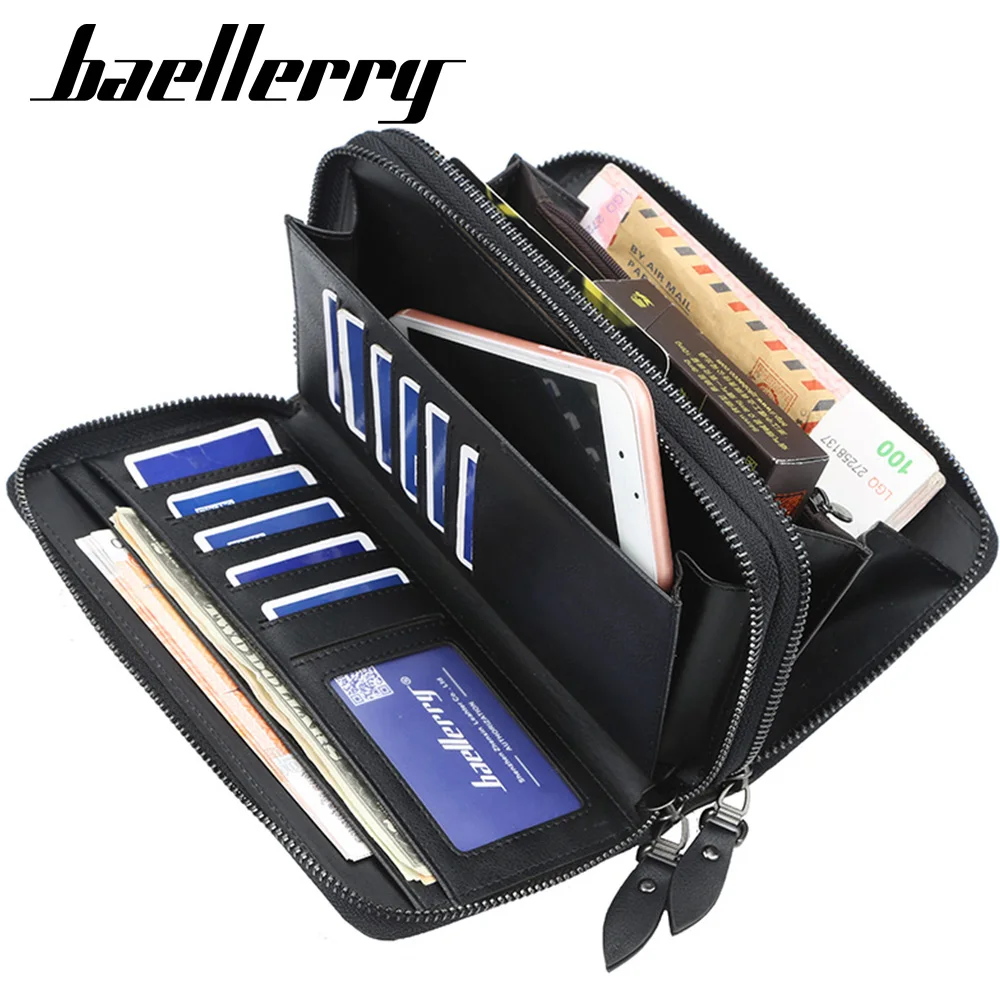 Baellerry Men's Long Purse Men Wallets Double Zipper Men Clutch Wallets Business Large Capacity High Quality Brand Male Purse