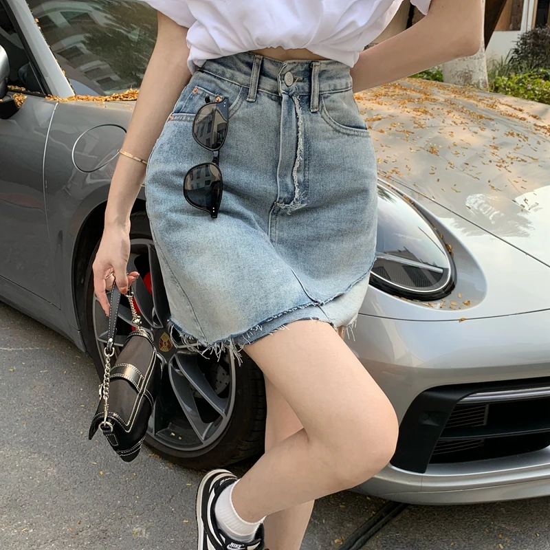 

Denim Skirt Women A-Line Jeans High Waist Skirt 2022 Summer New Casual Short Skirt Streetwear Style For Women
