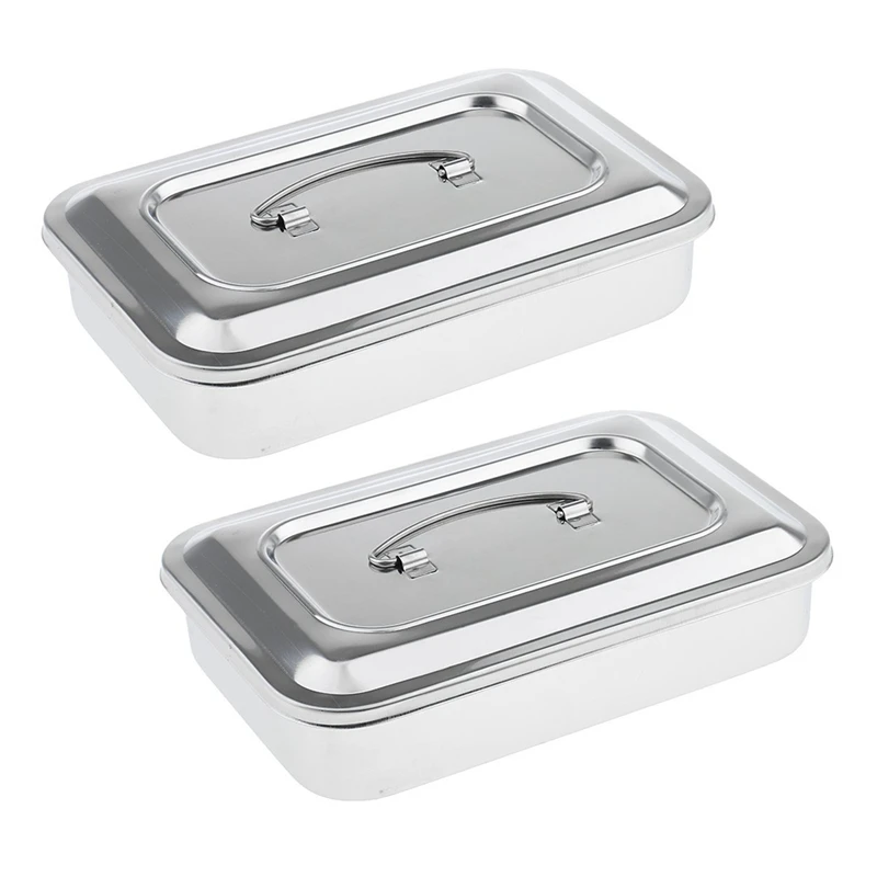 

2X Stainless Steel Container Organizer Box Instrument Tray To Storage Box With Lid Tools Cans - 9 Inches No Hole
