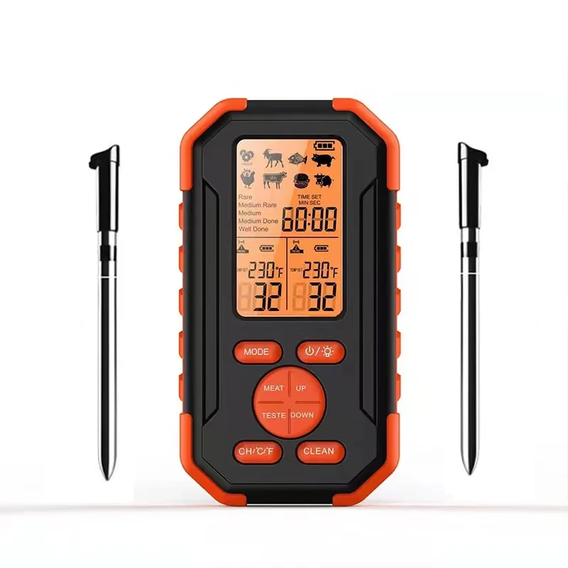 Беспроводной термометр для духовки цифровой кухонный градусник с двумя щупами в
