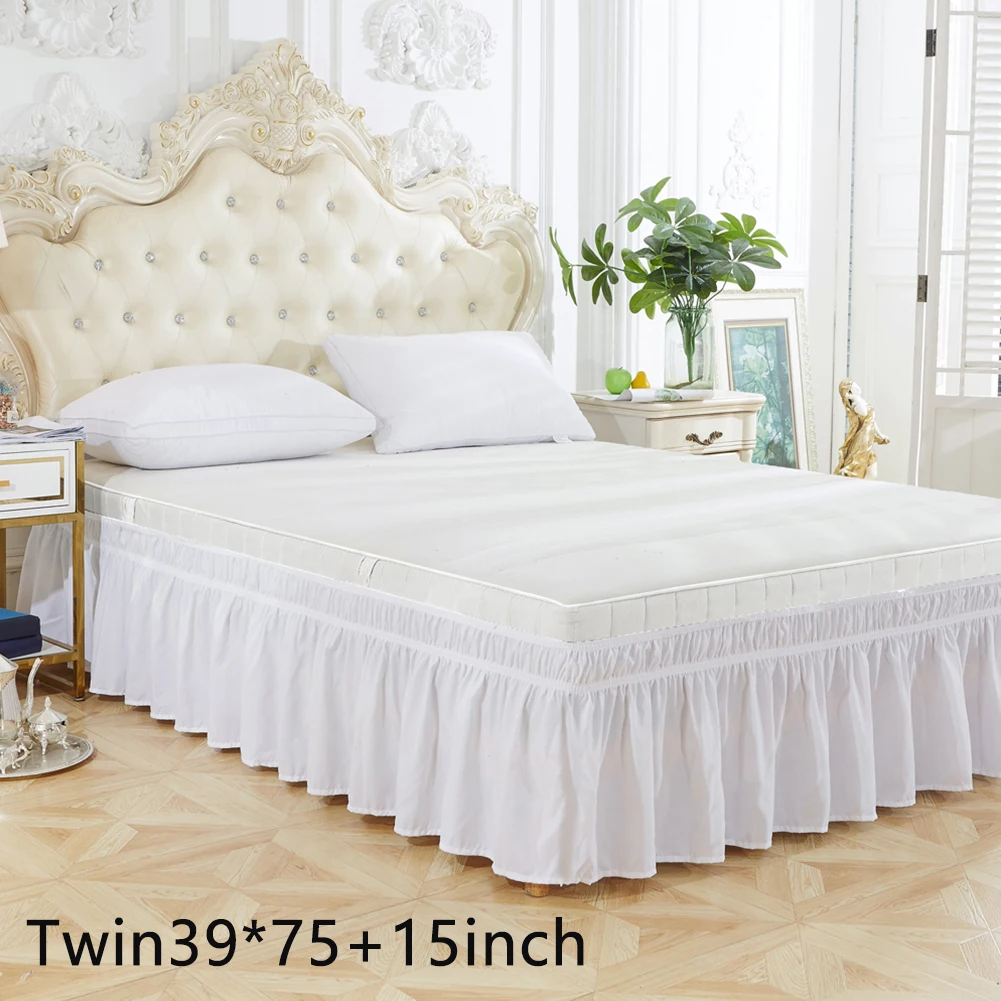 

Three Sides Solid Dustproof Elastic Ruffles Wedding Bed Skirt Hotel Wrap Around No Surface Cover Twin Queen Easy Fit Bedroom