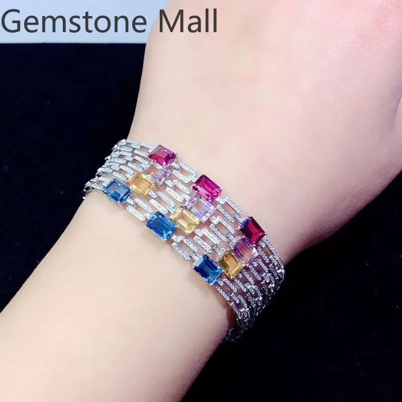 100% натуральный браслет из драгоценных камней 5 мм * 7 аметистовый топаз цитрин и