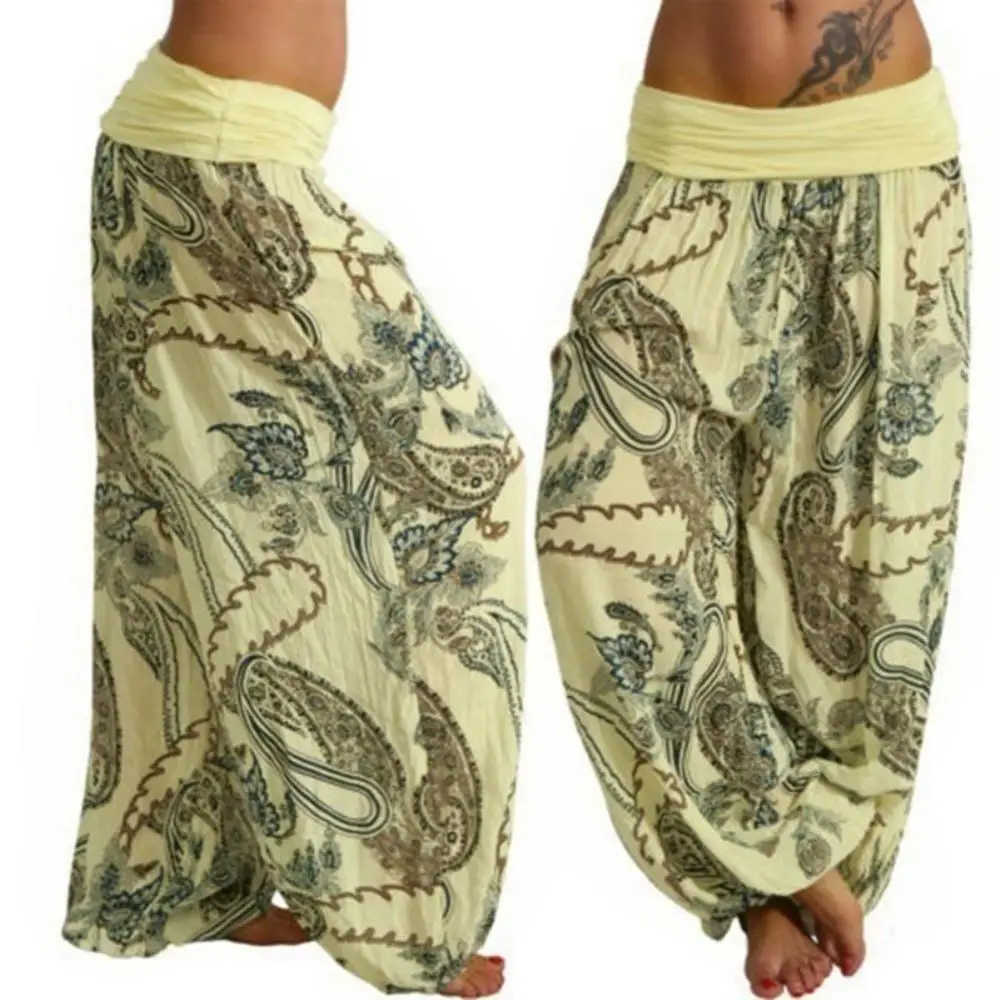 

Trousers Loose Women Pants Boho Paisley Print Ankle Tied Baggy Long Bloomers Trousers