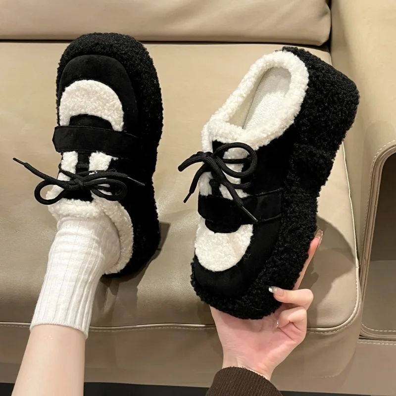 Женские замшевые тапочки на меху платформе теплая плюшевая хлопковая обувь