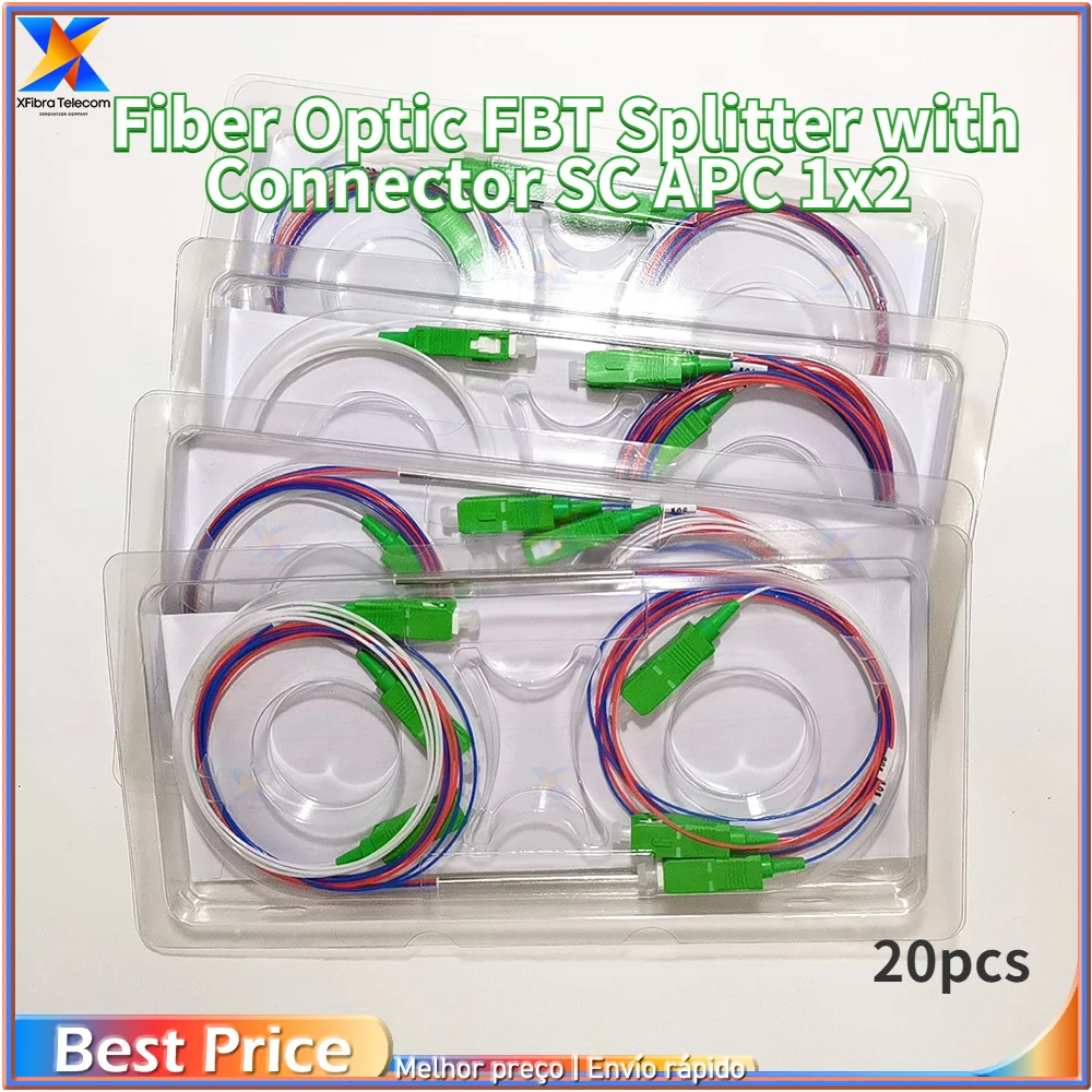 

20pcs/lot SC/APC Fiber Optic FBT Splitter with Connector SC APC 1x2 0.9mm Unbalanced Coupler Ratio Splitter 60/40 Customized