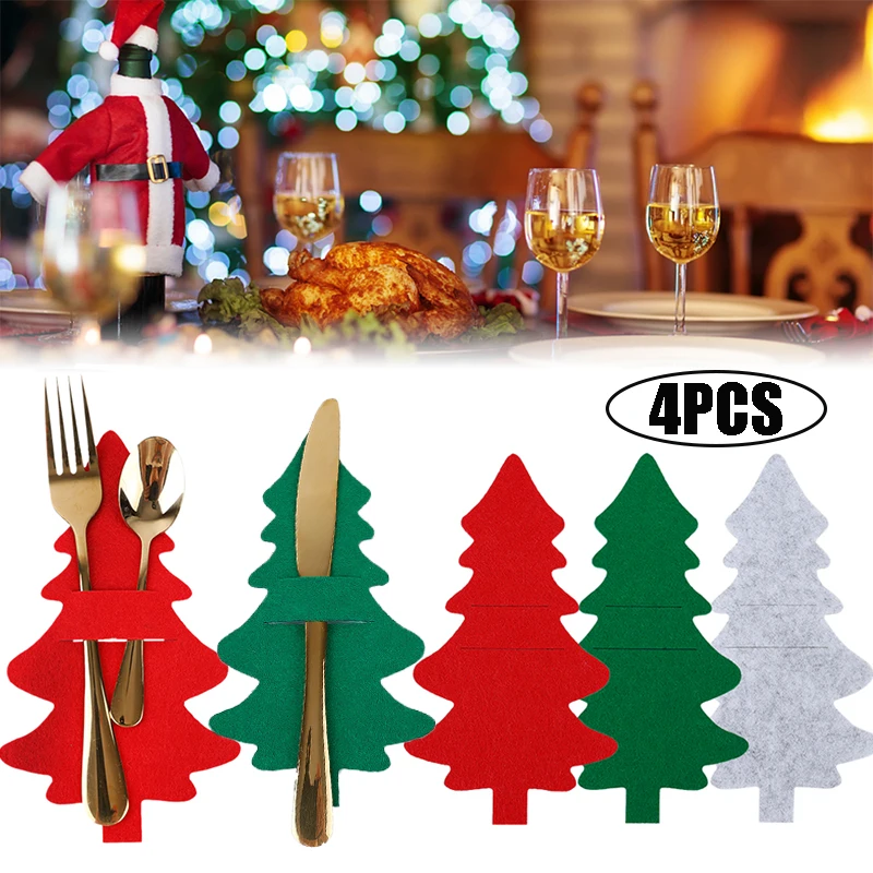 

Xmas Cutlery Bag Pocket Christmas Tree Stars Snowflake Fork Knife Spoon Holder Bags for Kitchen Tableware Organizer Decors