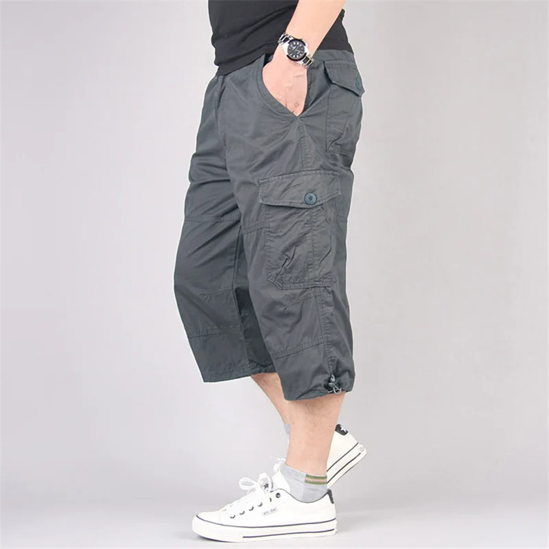 

Men's Casual Long Length Cargo Shorts Multi Pocket Cotton Hot Brches Capri Pants Military Shorts Cropped Trousers