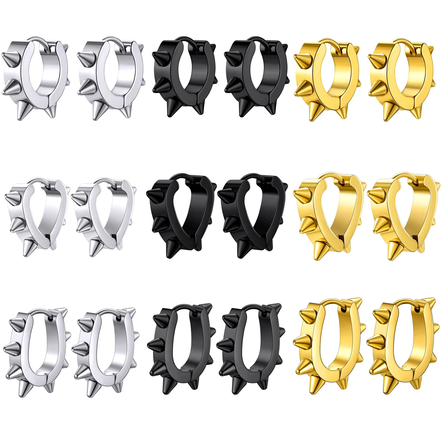 

Punk Spike Huggie Hoop Earrings Round/Heart/U Shape Stainless Cartilage Stud Earrings Men Women Cool Gothic Style Chunky Jewelry