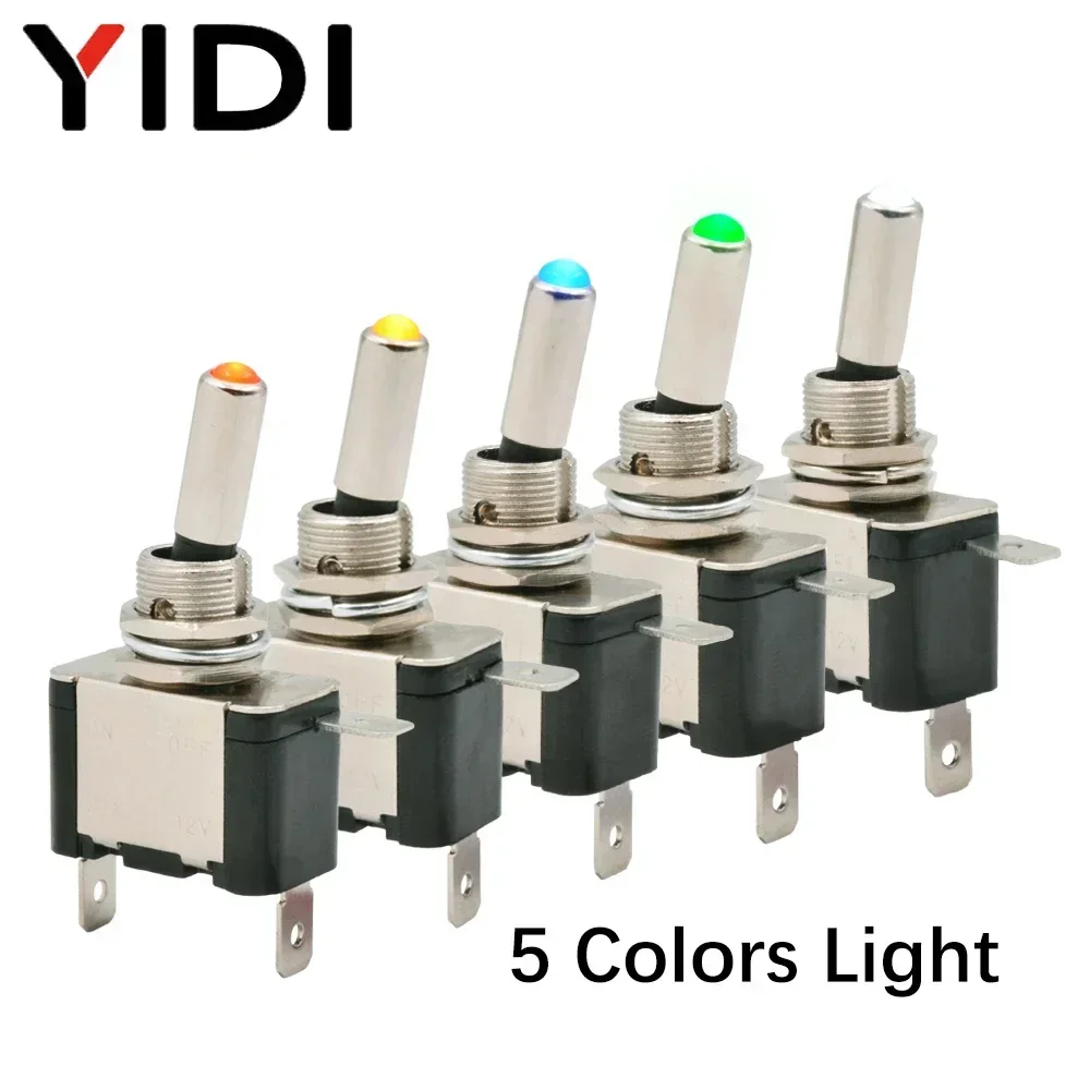 

5 шт. переключатель 12 В постоянного тока с подсветкой, фиксация, 2 положения, 3 контакта ВКЛ./ВЫКЛ., 20 светодиодный, светодиодная подсветка, красный, зеленый, белый цвета, для автомобилей, лодок, грузовиков