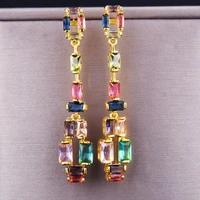 hoyon 14k gold color high end fashion luxury womens earrings shiny zircon ful tourmaline long earrings party earrings jewelry
