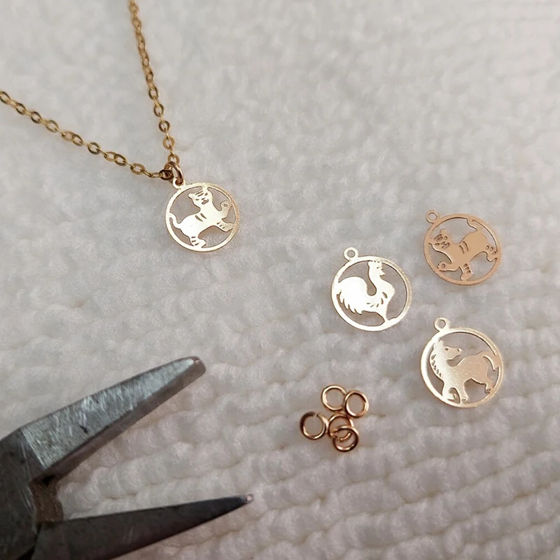 14 К позолоченный 10 мм китайский знак зодиака Шарм для браслета и ожерелья
